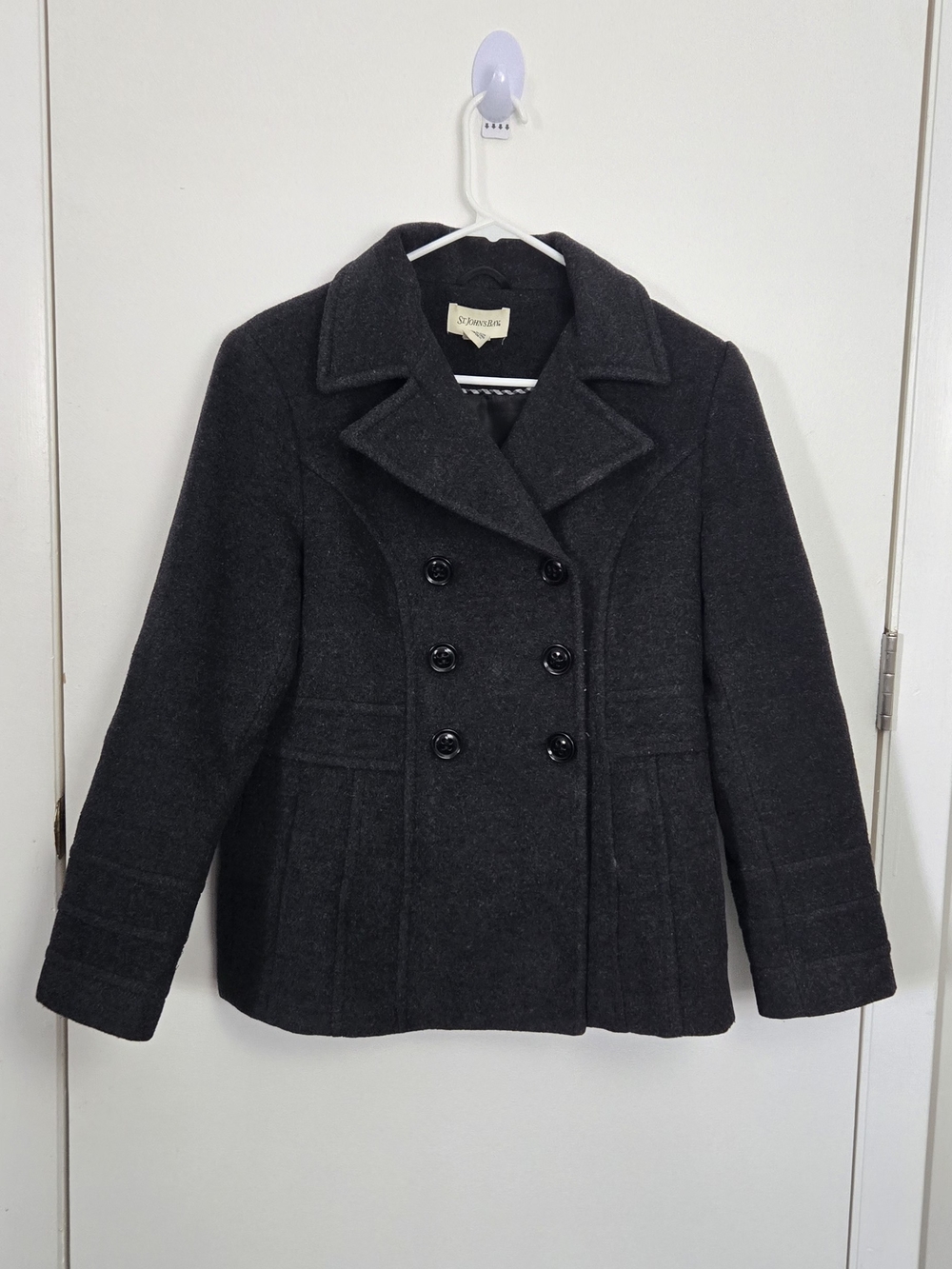 St. John's Bay Women's Double-Breasted Peacoat in Charcoal Gray